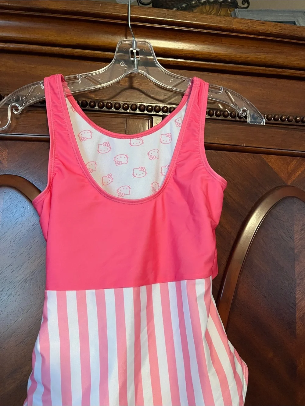 Hello Kitty Hot Pink and White Striped Girls Swim Suit